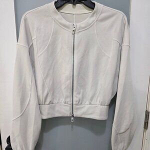 Lululemon Women’s Size 8 Cream Ribbed Bomber Jacket Cropped Zip-Up